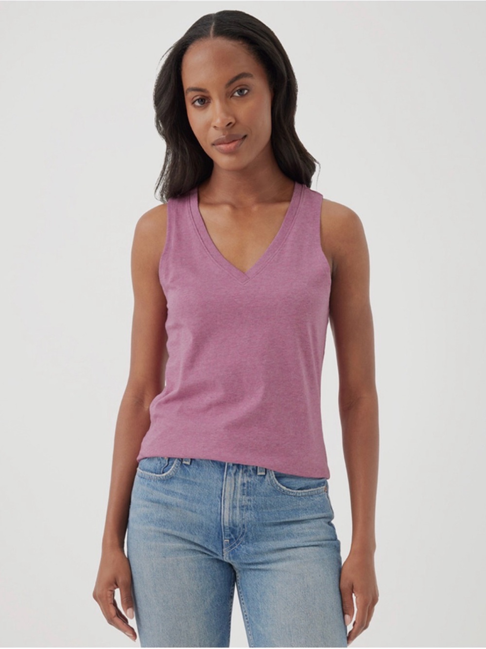 PACT Clothing Women's Rosebud Heather Softspun V-Neck Tank, XL